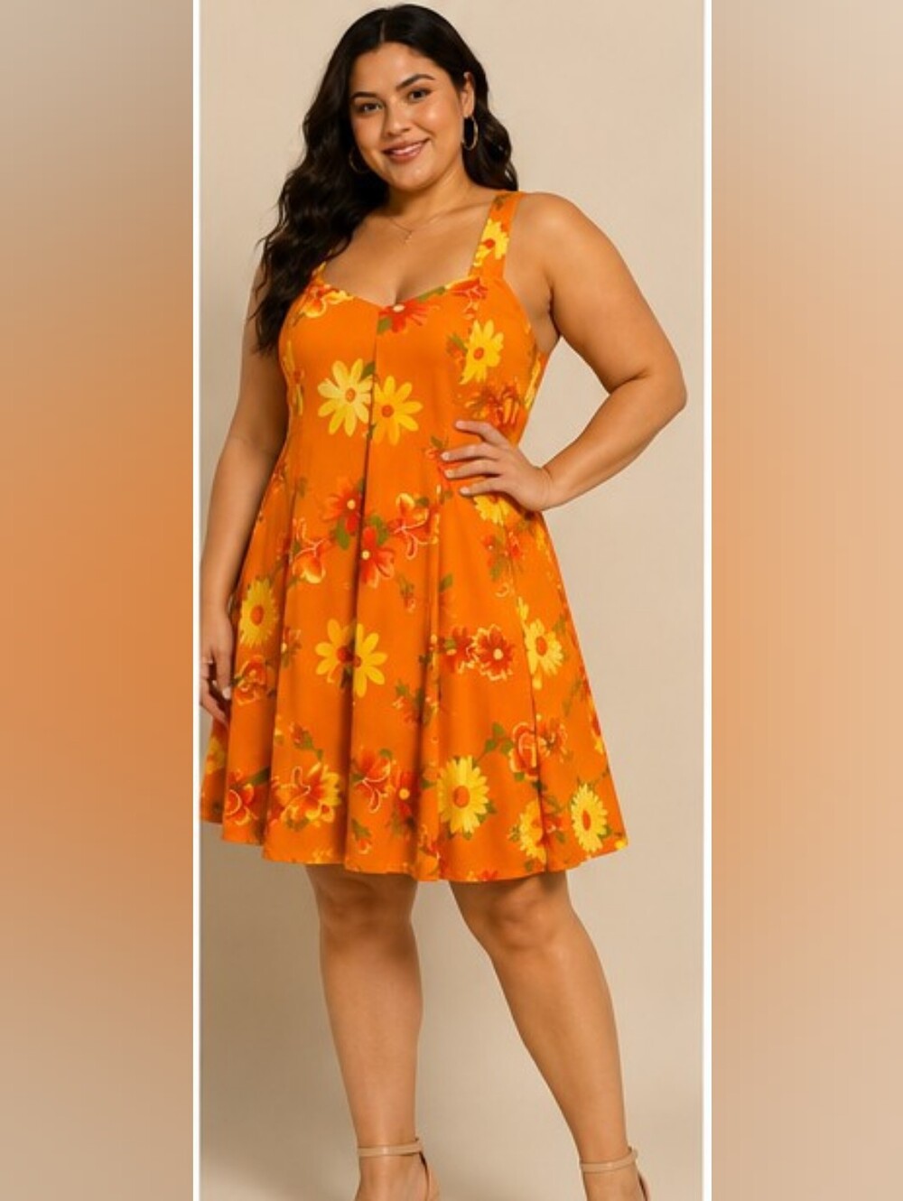 🍏House of Loud Orange Floral Cross-Back Sundress – Size Large